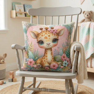 Coussin Jolie girafe nouveau-né pour une nurserie florale