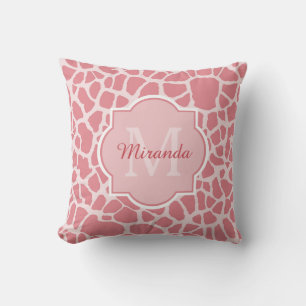 Coussin Jolie girafe rose motif avec monogramme et nom