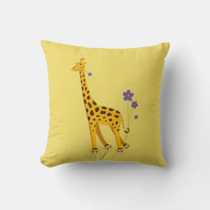 Coussin Jolie Giraffe De Patinage Avec Fleurs Jaunes Enfan