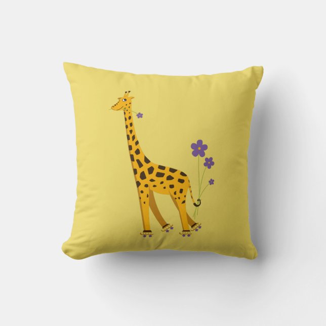 Coussin Jolie Giraffe De Patinage Avec Fleurs Jaunes Enfan (Recto)