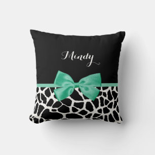 Coussin Jolie Giraffe Imprimé Monnaie Vert Bow avec nom