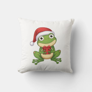 Coussin Jolie grenouille de Noël avec chapeau de Père Noël