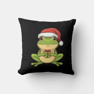 Coussin Jolie grenouille de Noël avec un chapeau de Père N