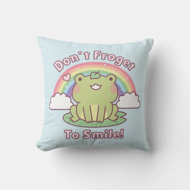 Coussin Jolie Grenouille N'oubliez Pas De Sourire Pun Déco (Recto)
