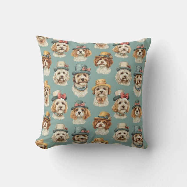 Coussin Jolie illustration de chiens avec des chapeaux (Recto)