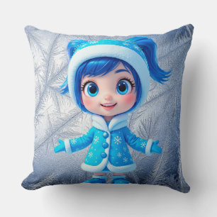 Coussin Jolie jeune fille des neiges souriante