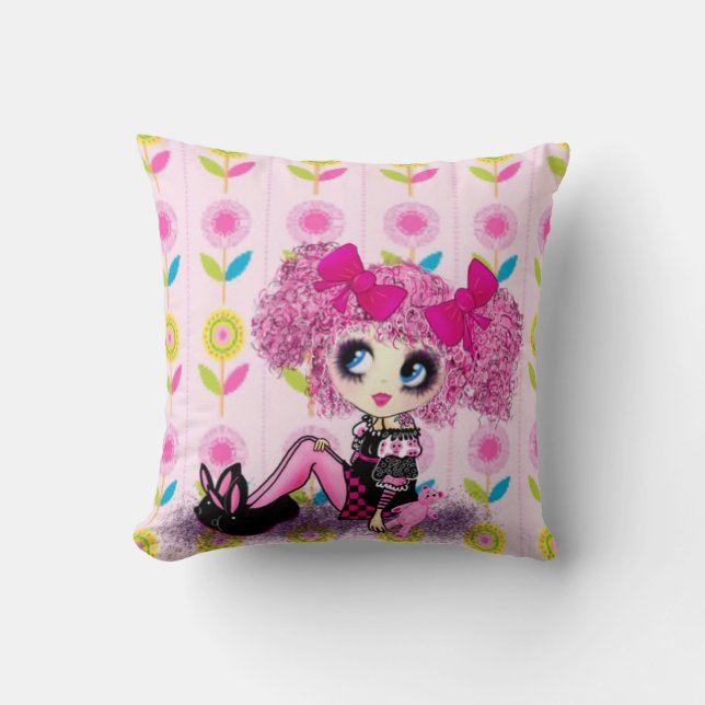 Coussin Jolie jolie filleKawaii PinkyP par LeahG (Recto)