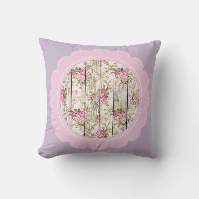 Coussin Jolie lavande, fleurs roses et blanches  (Recto)