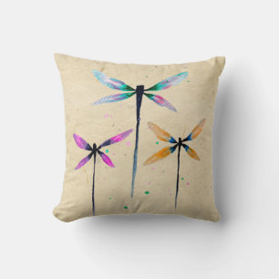 Coussin Jolie libellule aquarelle rustique