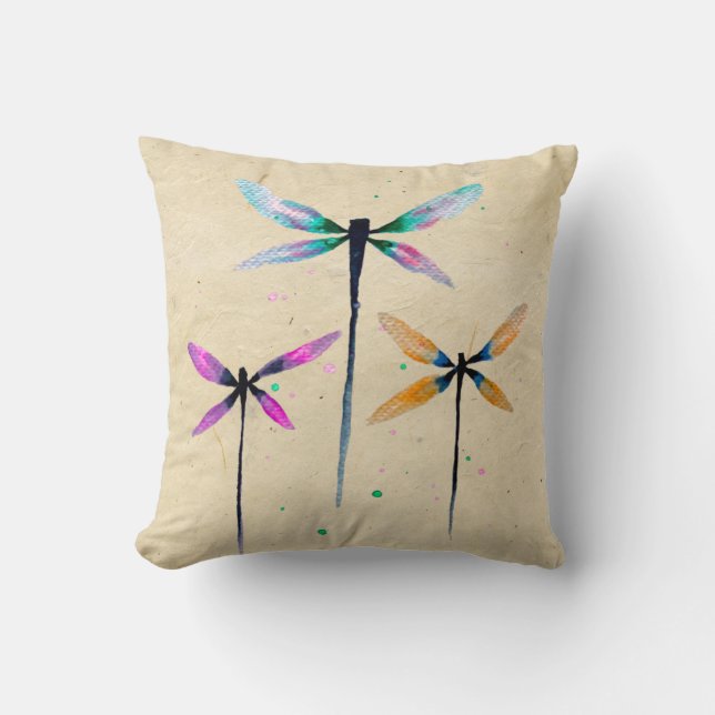 Coussin Jolie libellule aquarelle rustique (Recto)