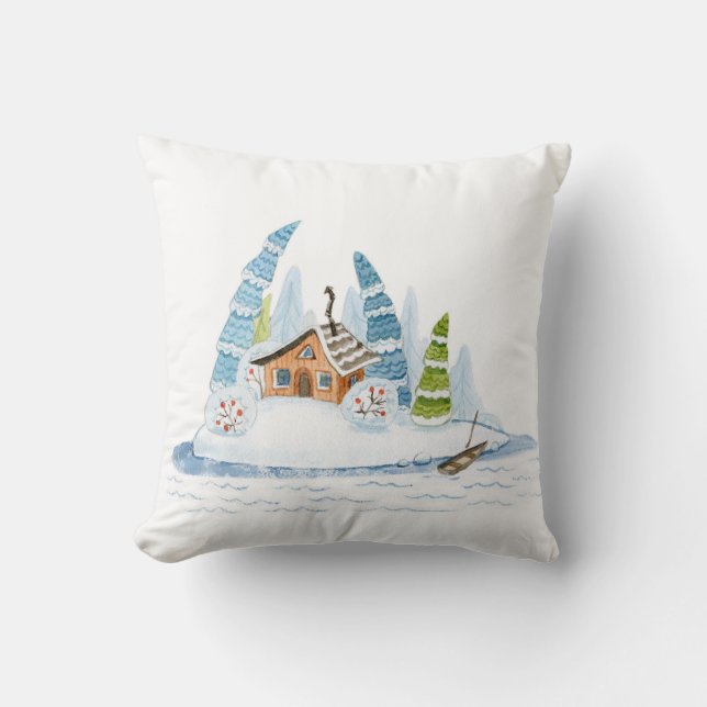 Coussin Jolie maison d'hiver Couleur de Noël (Recto)