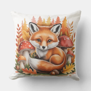 Coussin Jolie maisonnette de renard de forêt cottagecore