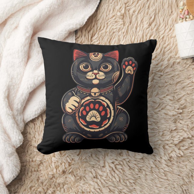 Coussin jolie Maneki Neko imprimé chat japonais (Couverture)