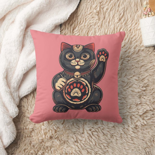 Coussin jolie Maneki Neko imprimé chat japonais (Couverture)