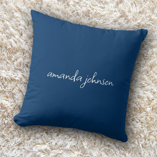 Coussin Jolie moderne Dark Navy Blue Monogramme Nom comple