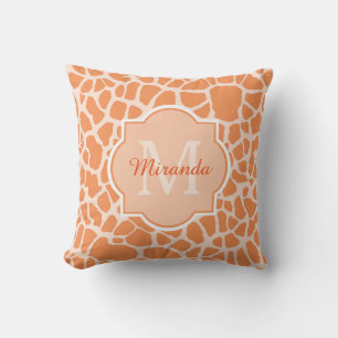 Coussin Jolie Orange Giraffe Imprimer Monogramme et nom