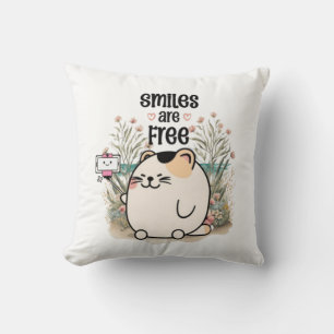 Coussin Jolie petite chatte "Les sourires sont gratuits" N