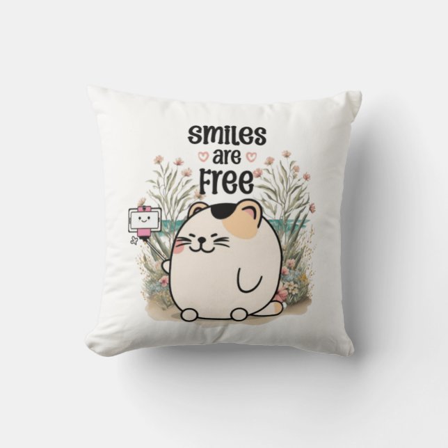 Coussin Jolie petite chatte "Les sourires sont gratuits" N (Recto)