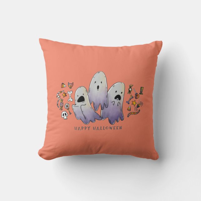 Coussin Jolie Petite Sorcière et Chat de Halloween (Recto)