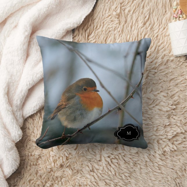 Coussin Jolie photo monogrammée de rouge-gorge à poitrine  (Couverture)