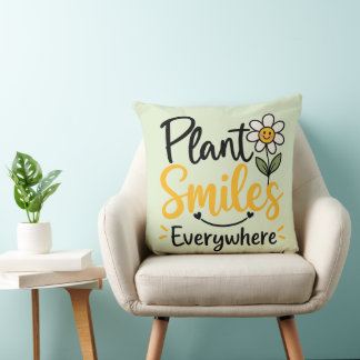 Coussin Jolie plante souriante partout Smiley rétro Daisy