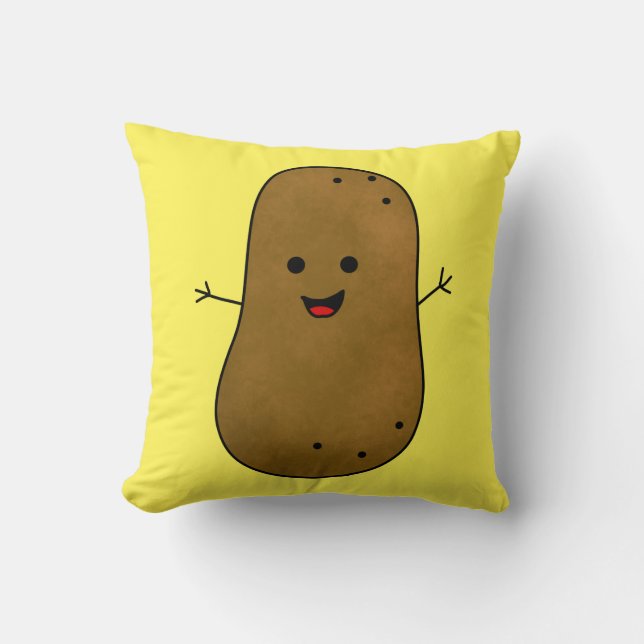 Coussin Jolie pomme de terre heureuse, fond jaune (Recto)