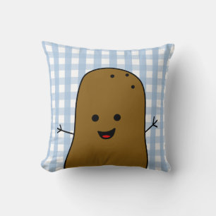 Coussin Jolie pomme de terre marron gingham bleu heureux