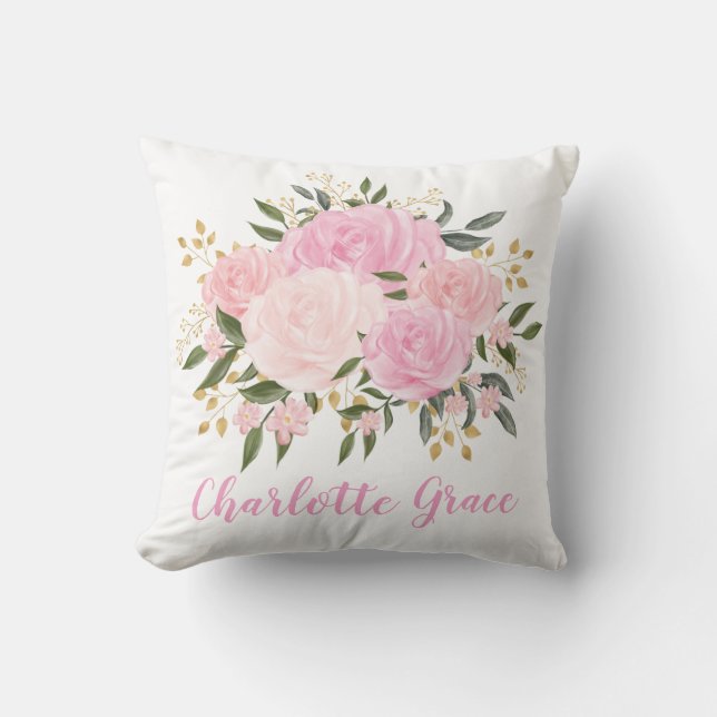 Coussin Jolie poupée rose Or Flore Verdure Baby Girl (Recto)