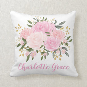 Coussin Jolie poupée rose Or Flore Verdure Baby Girl
