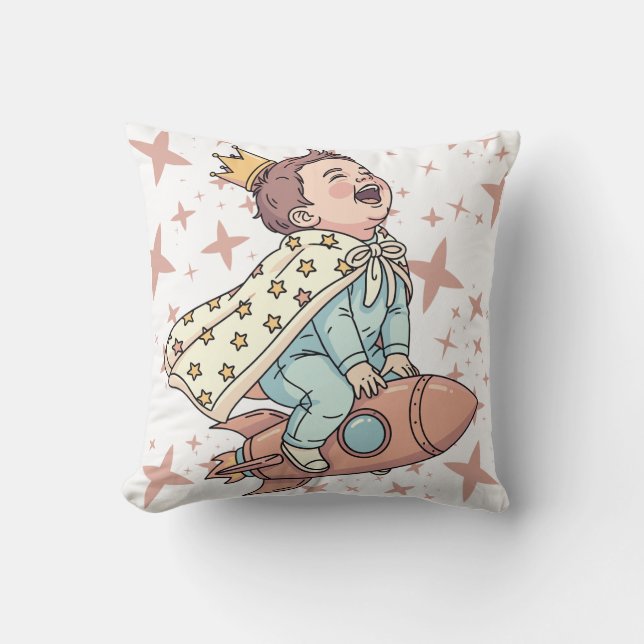 Coussin Jolie Princesse Astronaute Bébé Fusée Art Spatial (Recto)
