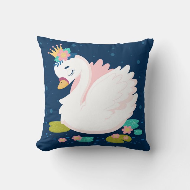 Coussin Jolie princesse bébé cygne blanc rose vert bleu (Recto)