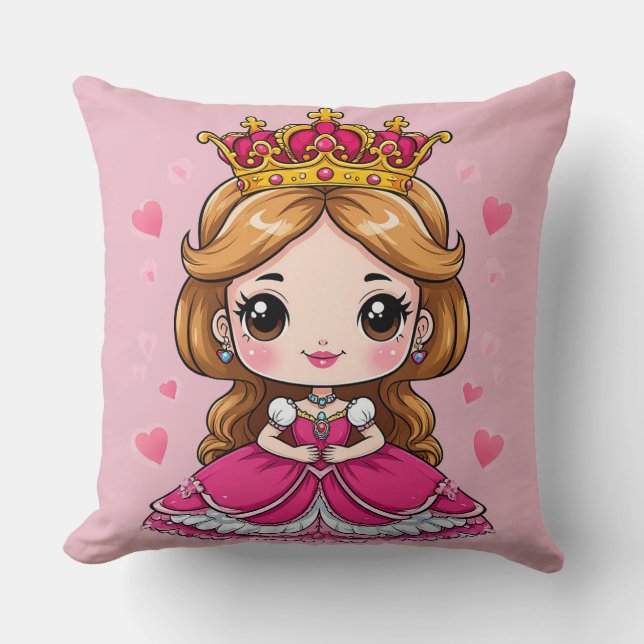 Coussin Jolie princesse de dessin animé en robe rose (Recto)