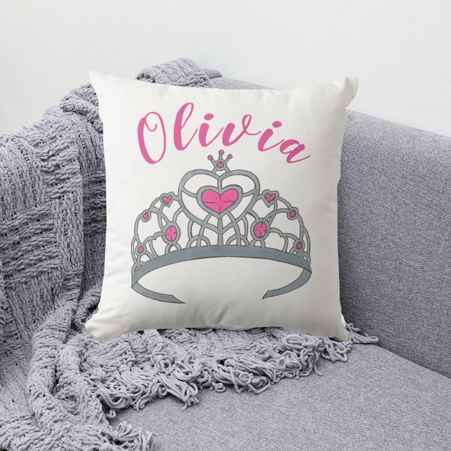 Coussin Jolie princesse rose Tiara Couronne personnalisée (Tiara Pillow)