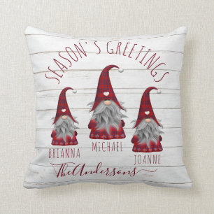 Coussin Jolie Rustique Bois Plaid Noël Famille Gnomes