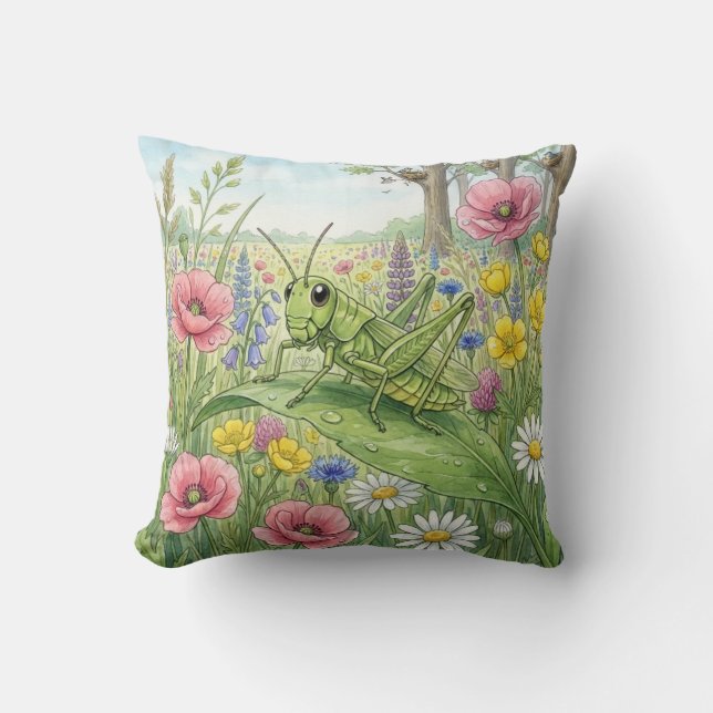 Coussin Jolie sauterelle et fleurs Petits insectes  (Recto)