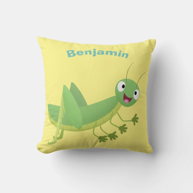 Coussin Jolie sauterelle verte heureuse dessin animé (Recto)