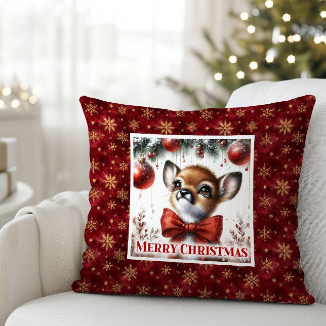 Coussin Jolie scène hivernale de bébé faon Décoration de c (Lovely Baby Fawn Winter Scene Kids Room Decor Christmas Pillow

)