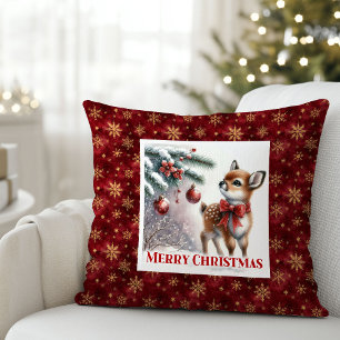 Coussin Jolie scène hivernale de bébé faon décoration de c