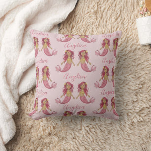 Coussin Jolie sirène rose fille de chambre Nom personnalis