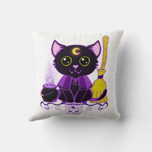 Coussin Jolie sorcière de chat noir d'Halloween
