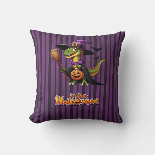 Coussin Jolie Sorcière de Raptor Halloween/Dinosaure (Recto)