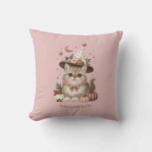 Coussin Jolie sorcière d'Halloween Chat Citrouille