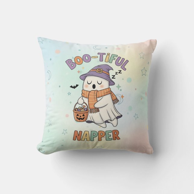 Coussin Jolie sorcière d'Halloween endormie fantôme dormeu (Recto)