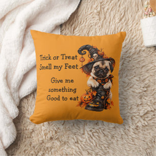 Coussin Jolie sorcière Pug Halloween Trick or Treat
