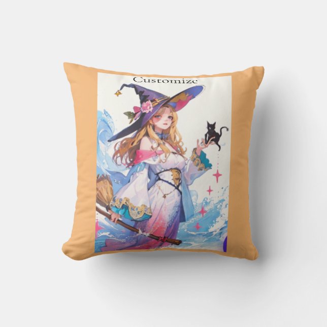 Coussin Jolie sorcière tenant un chat noir Thunder_Cove  (Recto)