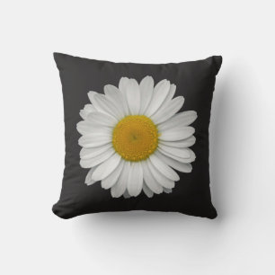 Coussin Jolie tête de fleur de marguerite sur fond noir