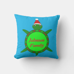Coussin Jolie tortue de Noël avec coquille de fleurs perso