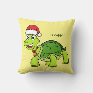 Coussin Jolie tortue en chapeau de Père Noël