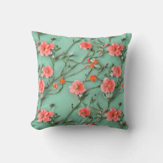 Coussin Jolie Turquoise et Fleur de Corail