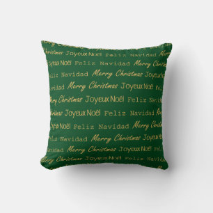 Coussin Jolie typographie de Noël Noel Navidad Gold Green